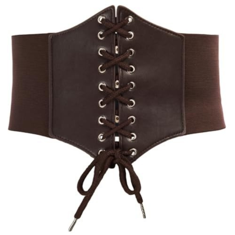 Womens Dark Brown Lace Up Corset Belt Wide Elastic Waist Cinch Steampunk Gothic